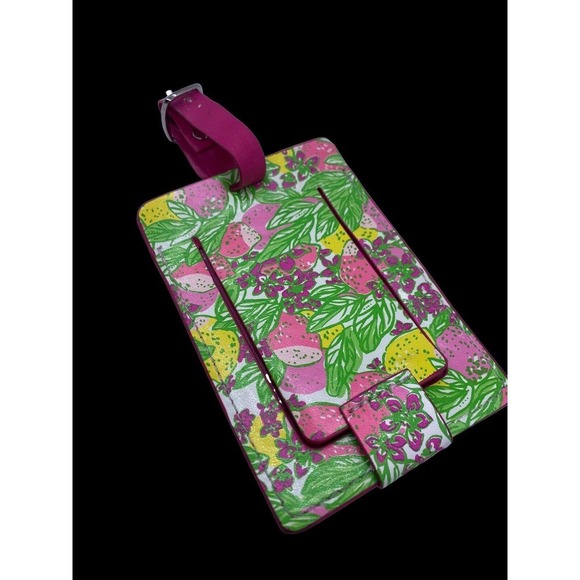 Lilly Pulitzer ID Photo Travel Card Case Tag Pink Green Yellow Tropical Clip On - Picture 1 of 7